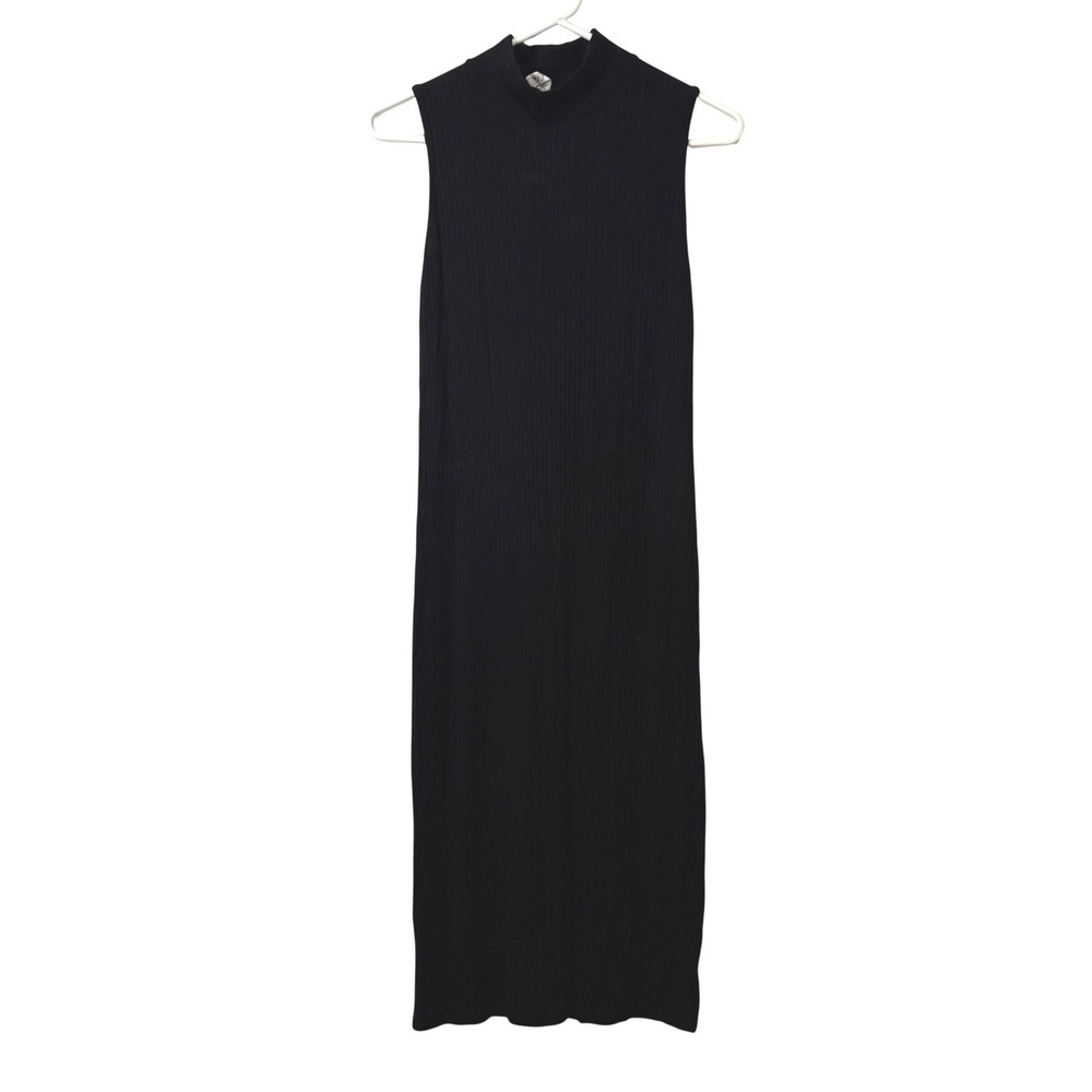 Elan Black Ribbed Mock Neck Sleeveless Midi‎ Dress Womens Medium Basic